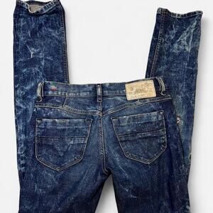 Vintage 90's Diesel Stonewash Dark Blue Denim Skinny Jeans in Sz 27 x 30